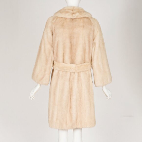 1960s Vintage Genuine Blonde Mink Fur Double-Breasted Belted Coat Sz XS/S - Picture 4 of 5